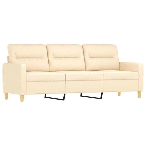 vidaXL 3-Sitzer-Sofa mit Kissen Creme 180 cm Stoff