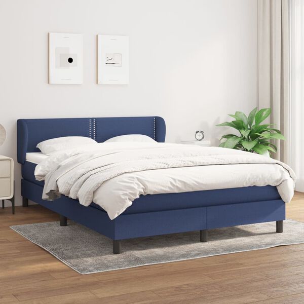 vidaXL Boxspringbett mit Matratze Blau 140x200 cm Stoff
