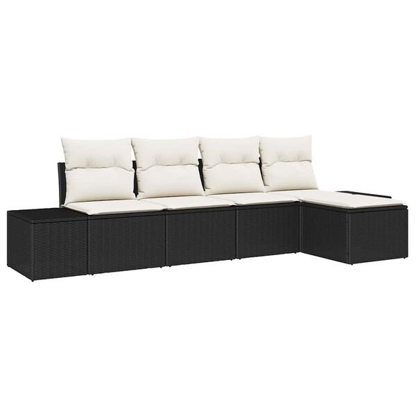 vidaXL Sofa Set mit Kissen 5 pcs Schwarz Poly Rattan