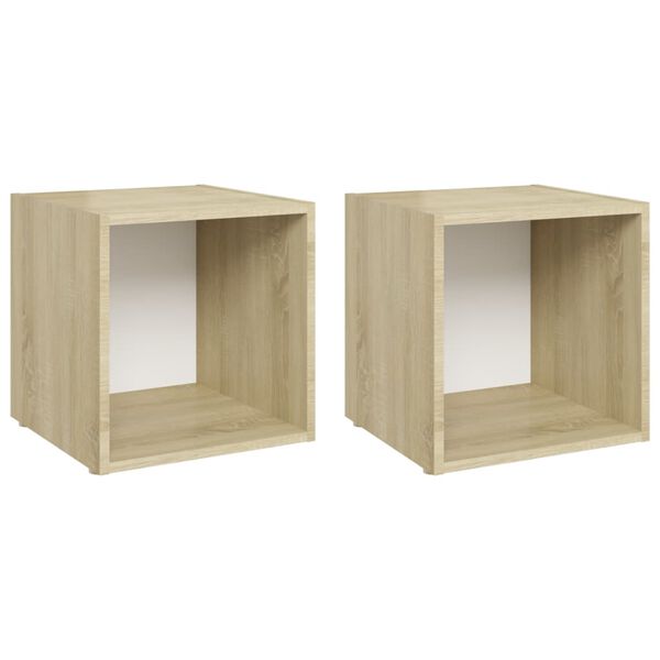 vidaXL TV-Schr&auml;nke 2 Stk. Wei&szlig; Sonoma-Eiche 37x35x37 cm Holzwerkstoff