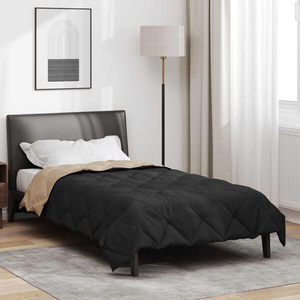 vidaXL Sommerdecke Schwarz und Taupe 200 x 140 cm Mikrofaser