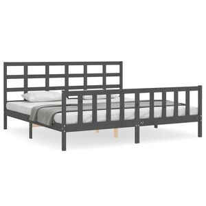 vidaXL Massivholzbett mit Kopfteil Grau 200x200 cm