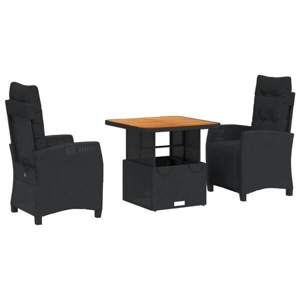 vidaXL 3-tlg. Garten-Essgruppe mit Kissen Schwarz Poly Rattan