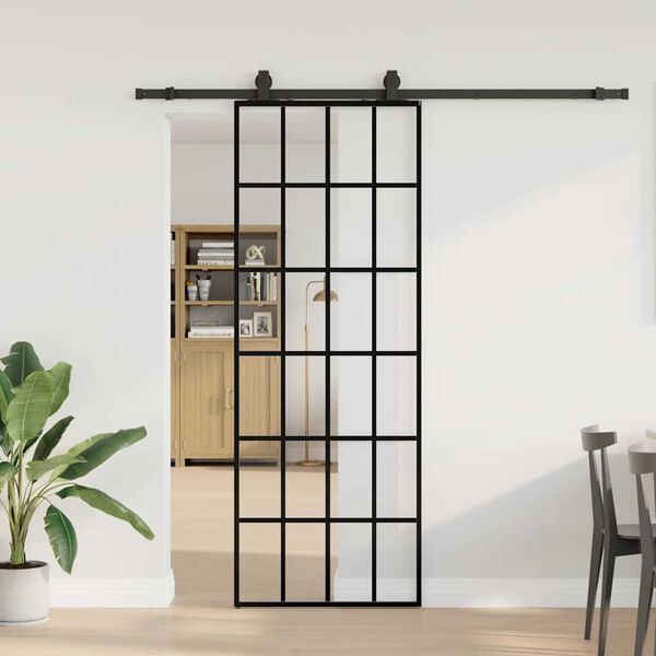 vidaXL Schiebet&uuml;r mit Beschlag Schwarz 76x205 cm ESG-Glas