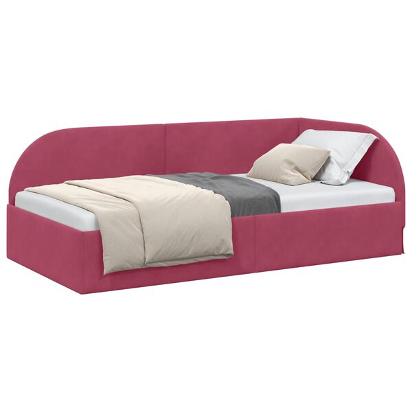 vidaXL Eckbettgestell Weinrot 90 cm x 190 cm Polyester und Sperrholz