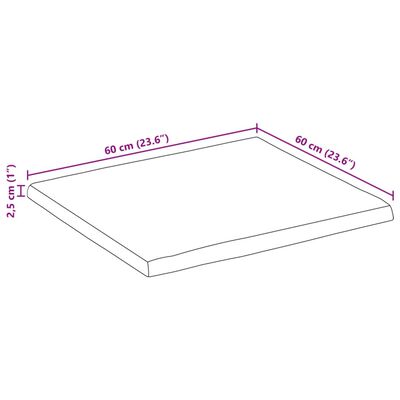 vidaXL Tischplatte mit Baumkante 60x60x2,5 cm Raues Massives Mangoholz