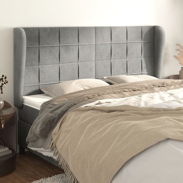 vidaXL Kopfteil mit Ohren Hellgrau 163x23x118/128 cm Samt