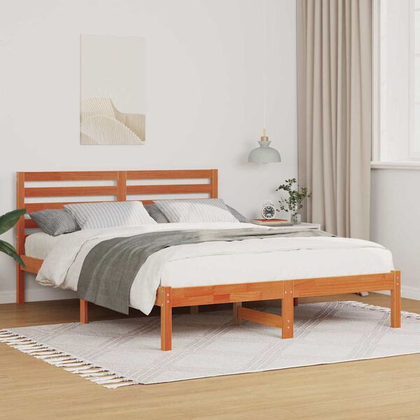 vidaXL Bettrahmen Wachsbraun 135 x 190 cm Massives Kiefernholz
