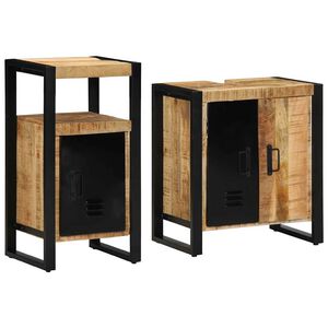 vidaXL Badezimmerm&ouml;bel-Set 2 pcs Braun und Schwarz Massivholz Mango