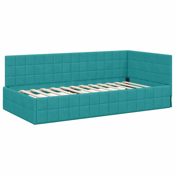 vidaXL Eckbettgestell mit Kopfteil T&uuml;rkis 90 cm x 200 cm Samt
