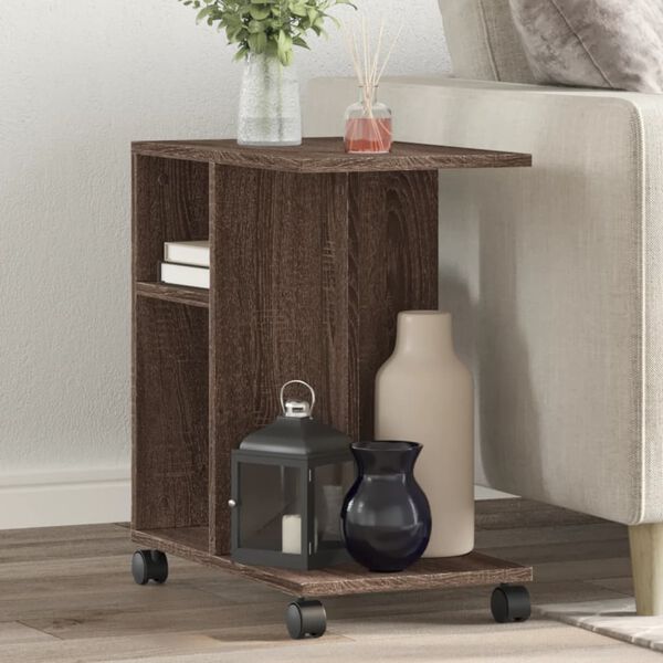 vidaXL Beistelltisch mit Rollen Braun Eiche 50x30x55 cm Holzwerkstoff