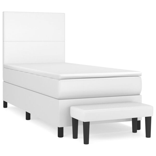 vidaXL Boxspringbett mit Matratze Wei&szlig; 90x200 cm Kunstleder