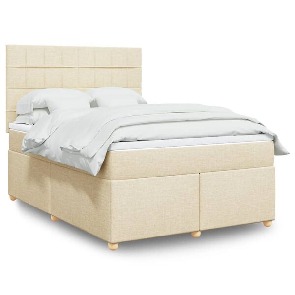 vidaXL Boxspringbett mit Matratze Creme 160x200 cm Stoff