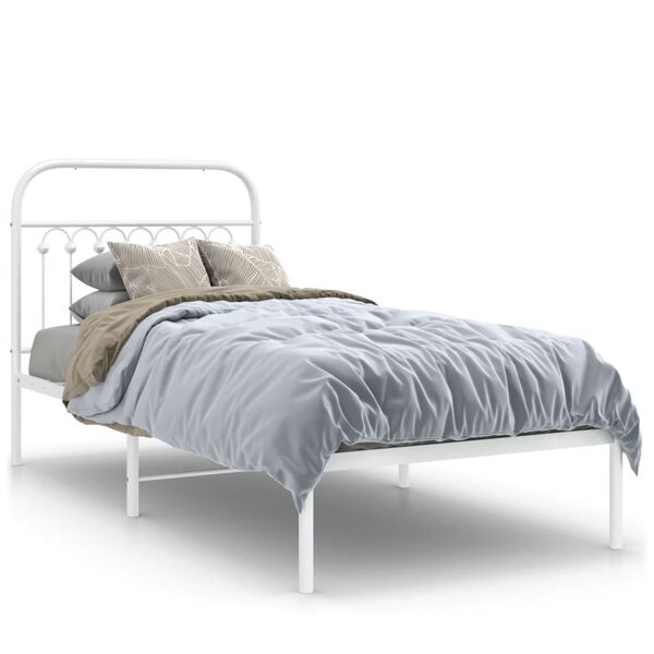 vidaXL Bettgestell mit Kopfteil Metall Wei&szlig; 90x200 cm