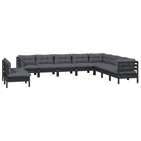vidaXL 10-tlg. Garten-Lounge-Set mit Kissen Schwarz Massivholz Kiefer