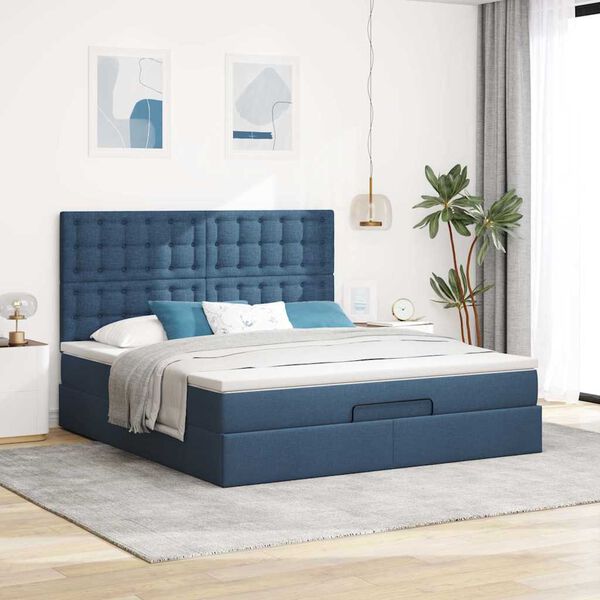 vidaXL Ottoman-Bett mit Matratze & LEDs Blau 160x200 cm Stoff