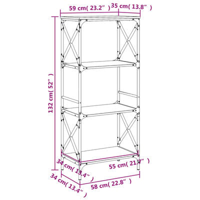 vidaXL Bücherregal 4 Böden Braun Eiche 59x35x132 cm Holzwerkstoff