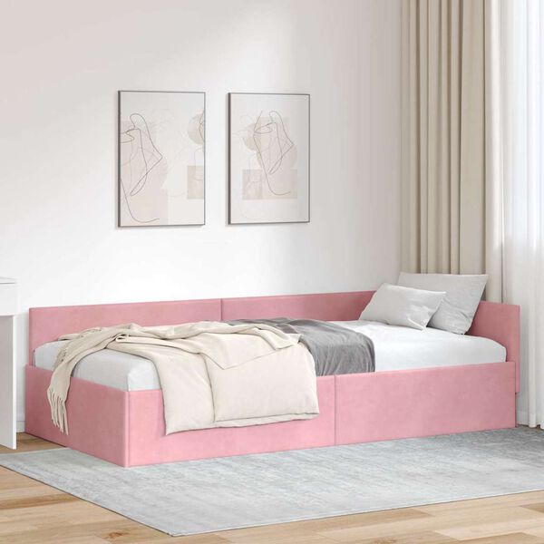 vidaXL Eckbettgestell Rosa 80 cm x 200 cm SamtundSperrholz