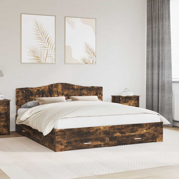 vidaXL Bettrahmen Ger&auml;ucherte Eiche 200 x 200 cm Holzwerkstoff