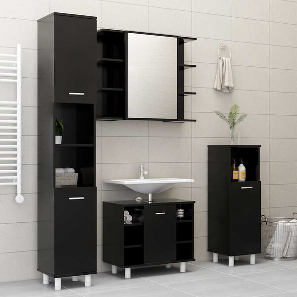 vidaXL Badezimmerschrank Schwarz 30x30x179 cm Holzwerkstoff