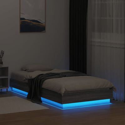 vidaXL Bettgestell mit LED Grau Sonoma-Eiche 75x190 cm