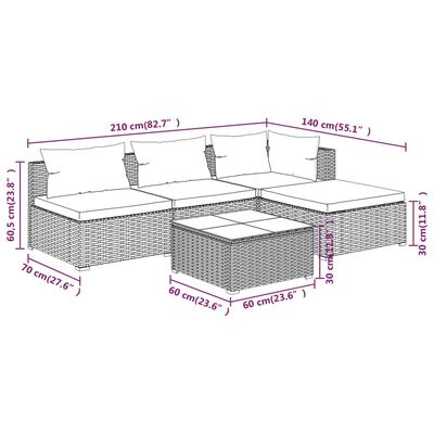 vidaXL 5-tlg. Garten-Lounge-Set mit Kissen Poly Rattan Grau