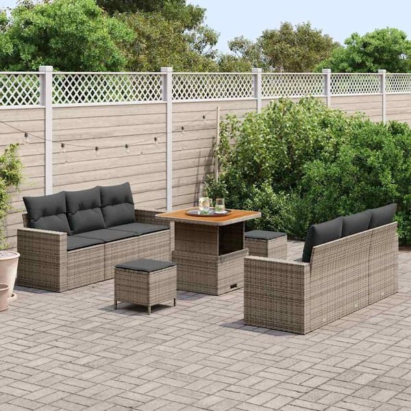 vidaXL Garten-Sofa-Set 9 pcs Grau Poly-Rattan