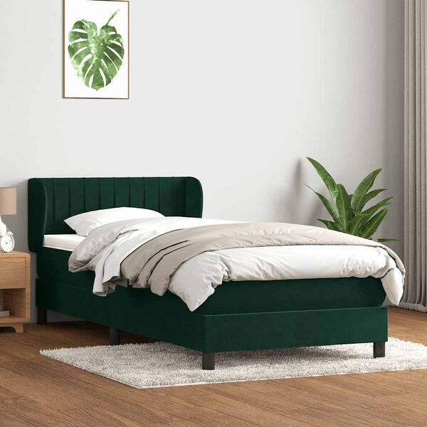 vidaXL Boxspringbett mit Matratze Dunkelgr&uuml;n 90x210 cm Samt