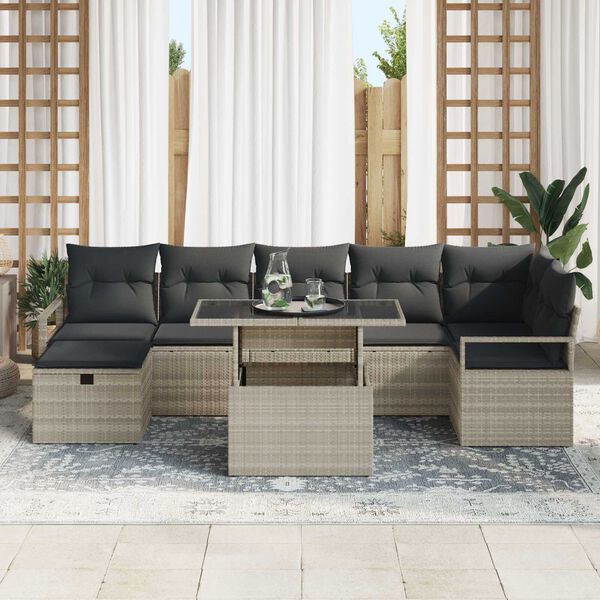 vidaXL Garten-Sofa-Set mit Kissen 8 pcs Hellgrau Poly Rattan