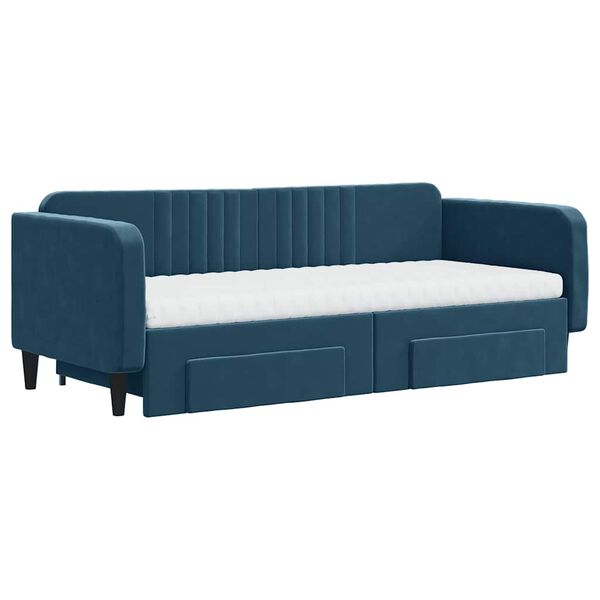 vidaXL Tagesbett Ausziehbar mit Schubladen Blau 90x200 cm Samt