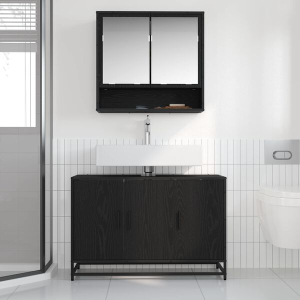 vidaXL Badezimmerm&ouml;bel-Set 2 pcs Schwarz Eichen-Optik Holzwerkstoff