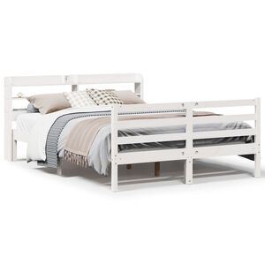 vidaXL Bettgestell mit Kopfteil ohne Matratze Wei&szlig; 135x190 cm
