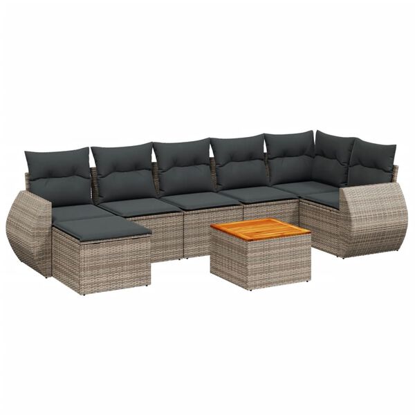 vidaXL 8-tlg. Garten-Sofagarnitur mit Kissen Grau Poly Rattan