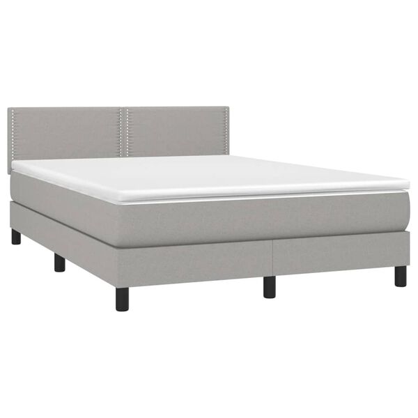 vidaXL Boxspringbett mit Matratze & LED Hellgrau 140x200 cm Stoff