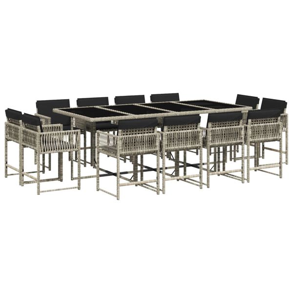 vidaXL 13-tlg. Garten-Essgruppe mit Kissen Hellgrau Poly Rattan