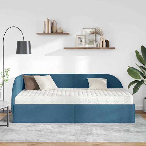 vidaXL Eckbettgestell mit Matratze mit Kopfteil 2 pcs Blau Samt