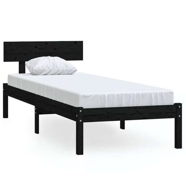 vidaXL Massivholzbett Schwarz Kiefer 90x190 cm