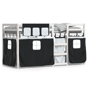 vidaXL Etagenbett mit Vorh&auml;ngen Wei&szlig; Schwarz 90x200 cm Kiefernholz