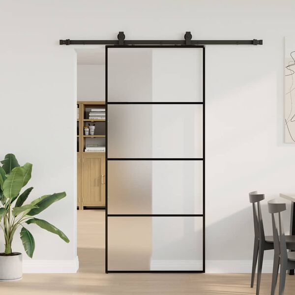 vidaXL Schiebet&uuml;r mit Beschlag Schwarz 90x205 cm ESG-Glas
