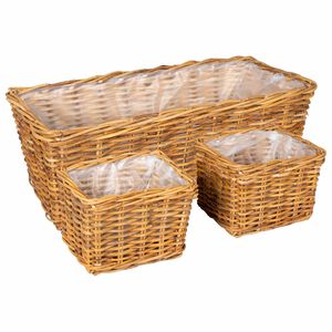 vidaXL Blumentopfkorb mit Speicher 3 pcs Braun Kubu Rattan