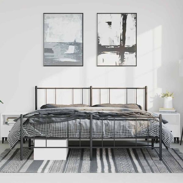 vidaXL Bettgestell mit Kopf- und Fu&szlig;teil Metall Schwarz 193x203 cm