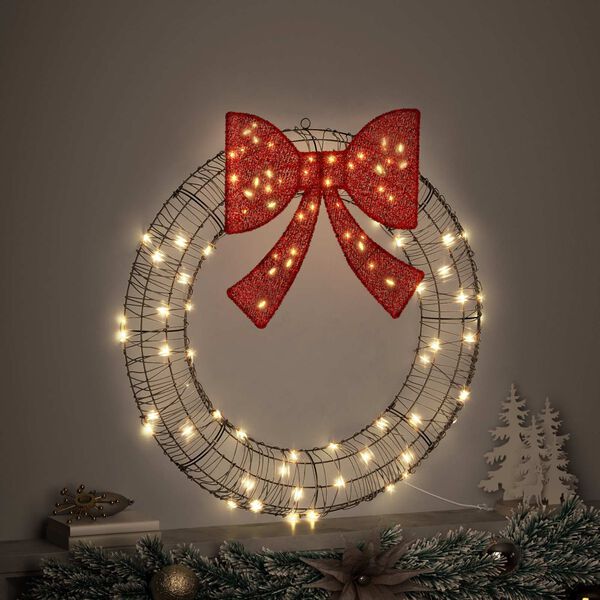 vidaXL Kranz mit 80 LEDs Warmwei&szlig; 90 cm Rattan