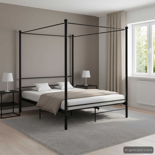 vidaXL Himmelbett Schwarz Metall 160x200 cm