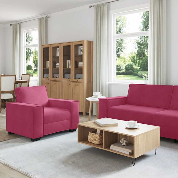 vidaXL 3-tlg. Sofagarnitur mit Kissen Weinrot Samt