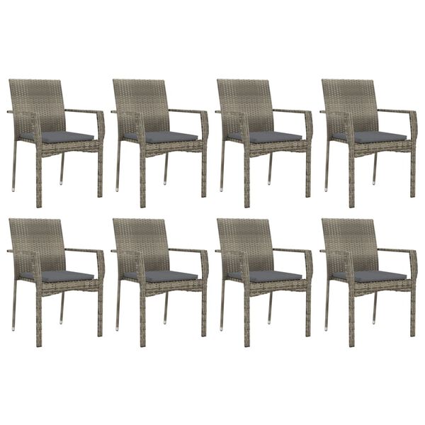 vidaXL 9-tlg. Garten-Essgruppe mit Kissen Grau Poly Rattan