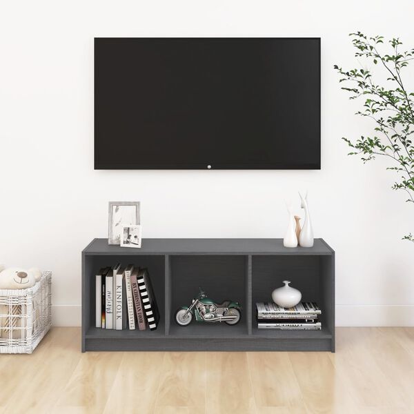 vidaXL TV-Schrank Grau 104x33x41 cm Massivholz Kiefer