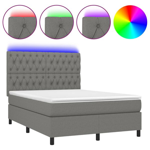 vidaXL Boxspringbett mit Matratze & LED Dunkelgrau 140x190 cm Stoff