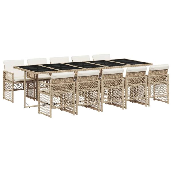vidaXL 11-tlg. Garten-Essgruppe mit Kissen Beige Poly Rattan