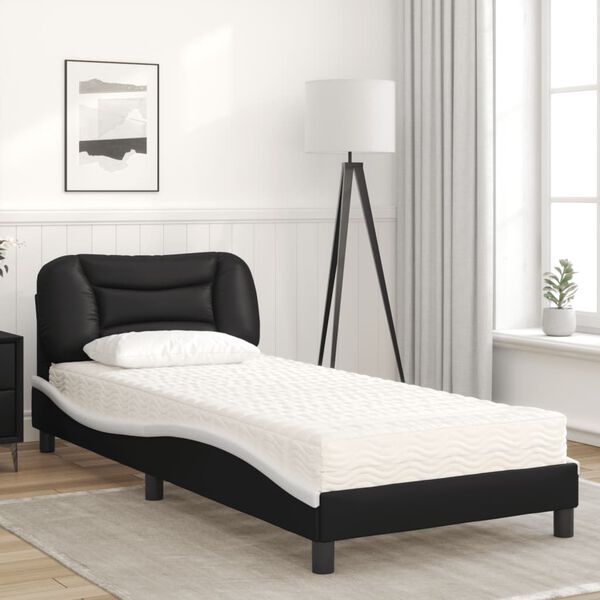 vidaXL Bett mit Matratze "Hvar" Schwarz und Wei&szlig; 90x190 cm Kunstleder