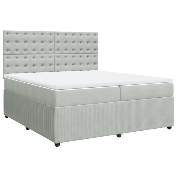 vidaXL Boxspringbett mit Matratze Hellgrau 200x200 cm Samt
